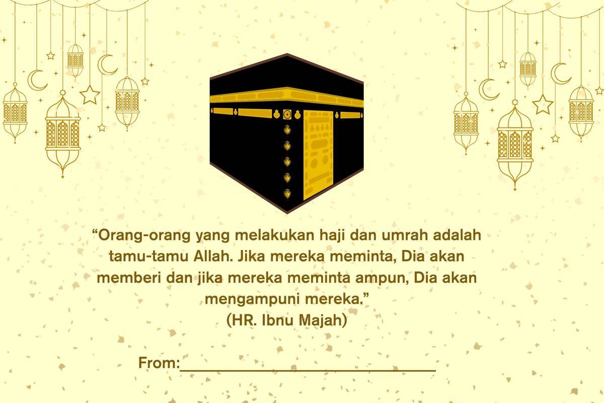 Contoh kartu ucapan souvenir haji (Canva.com/delvi a)